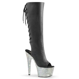 Pleaser BEJEWELED-2018-7 Stivaletti con Plateau Similpelle Strass Nero EU-42 / US-12