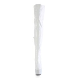 Pleaser BEJEWELED-3000-7 Stivali Sopra Il Ginocchio Con Plateau Ologramma Strass Bianco EU-43 / US-13