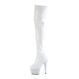 Pleaser BEJEWELED-3000-7 Stivali Sopra Il Ginocchio Con Plateau Ologramma Strass Bianco EU-44 / US-14