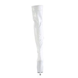 Pleaser BEJEWELED-3000-7 Stivali Sopra Il Ginocchio Con Plateau Ologramma Strass Bianco EU-44 / US-14