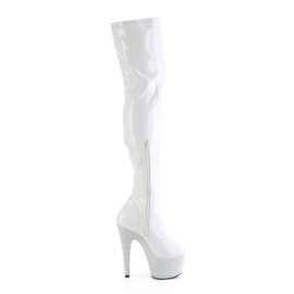 Pleaser BEJEWELED-3000-7 Stivali Sopra Il Ginocchio Con Plateau Ologramma Strass Bianco EU-44 / US-14