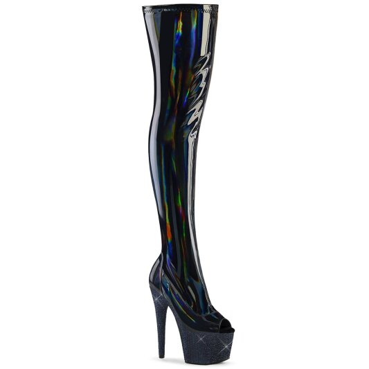Pleaser BEJEWELED-3011-7 Stivali Sopra Il Ginocchio Con Plateau Ologramma Strass Nero EU-41 / US-11