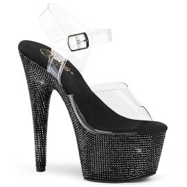 Pleaser BEJEWELED-708DM Sandali con Plateau Strass Trasparente Nero EU-36 / US-6