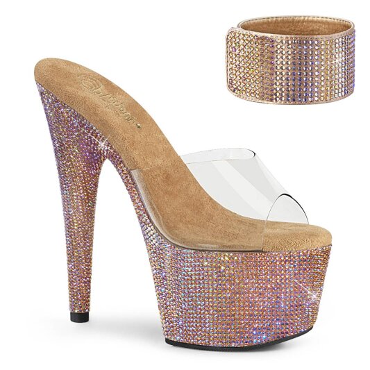 Pleaser BEJEWELED-712RS Mules con Plateau Strass Trasparente Dorato Rosa EU-35 / US-5