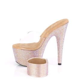 Pleaser BEJEWELED-712RS Mules con Plateau Strass Trasparente Dorato Rosa EU-35 / US-5