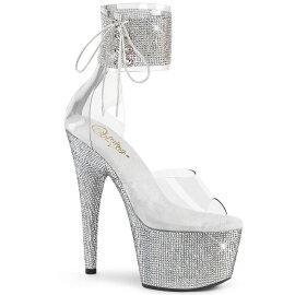 Pleaser BEJEWELED-724RS Sandali con Plateau Strass Trasparente Argento EU-36 / US-6