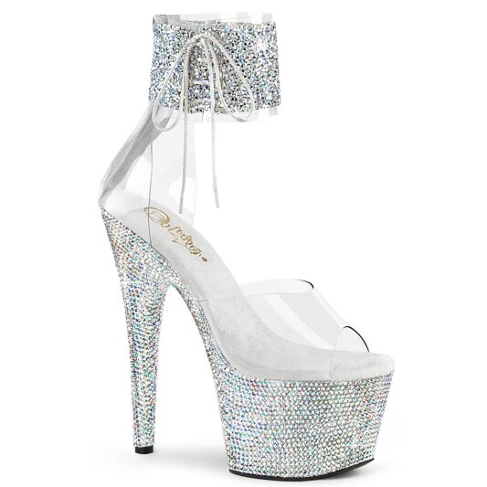 Pleaser BEJEWELED-724RS-02 Sandali con Plateau Strass Trasparente Argento EU-35 / US-5