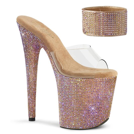 Pleaser BEJEWELED-812RS Mules con Plateau Strass Trasparente Dorato Rosa EU-35 / US-5