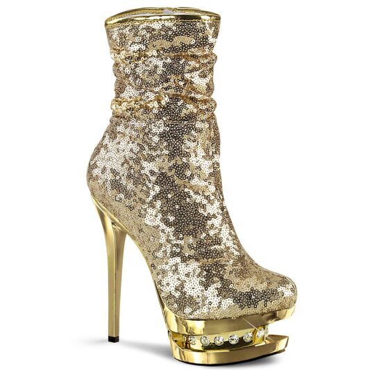 Pleaser BLONDIE-R-1009 Stivaletti con Plateau Paillettes Dorato EU-37 / US-7