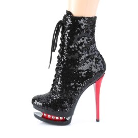 Pleaser BLONDIE-R-1020 Stivaletti con Plateau Paillettes Nero EU-35 / US-5