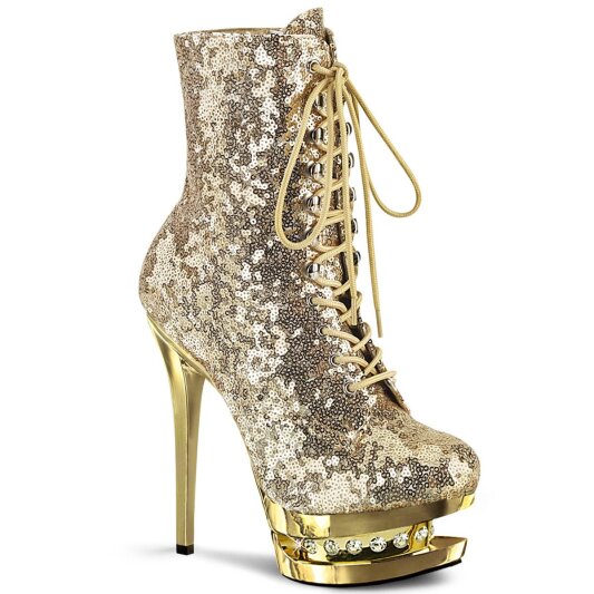 Pleaser BLONDIE-R-1020 Stivaletti con Plateau Paillettes Cromato Dorato EU-35 / US-5