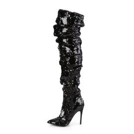 Pleaser COURTLY-3011 Stivali Sopra Il Ginocchio Paillettes Nero EU-40 / US-10