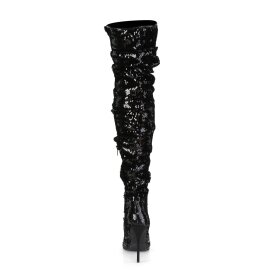 Pleaser COURTLY-3011 Stivali Sopra Il Ginocchio Paillettes Nero EU-40 / US-10