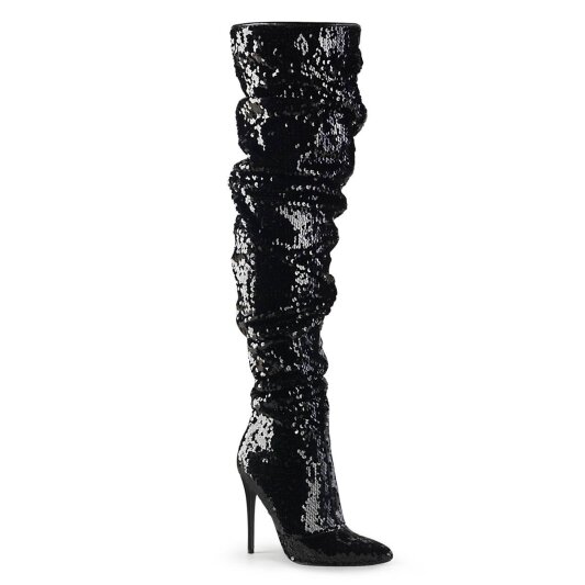 Pleaser COURTLY-3011 Stivali Sopra Il Ginocchio Paillettes Nero EU-43 / US-13