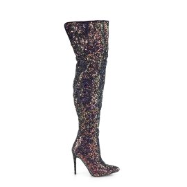 Pleaser COURTLY-3015 Stivali Sopra Il Ginocchio Glitter Nero EU-36 / US-6