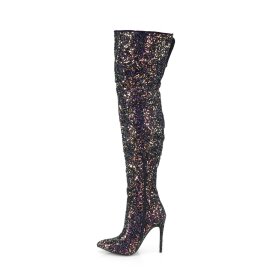 Pleaser COURTLY-3015 Stivali Sopra Il Ginocchio Glitter Nero EU-37 / US-7