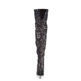Pleaser COURTLY-3015 Stivali Sopra Il Ginocchio Glitter Nero EU-39 / US-9