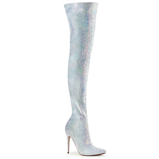 Pleaser COURTLY-3015 Stivali Sopra Il Ginocchio Glitter Bianco EU-41 / US-11