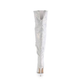 Pleaser COURTLY-3015 Stivali Sopra Il Ginocchio Glitter Bianco EU-36 / US-6