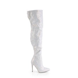 Pleaser COURTLY-3015 Stivali Sopra Il Ginocchio Glitter Bianco EU-36 / US-6