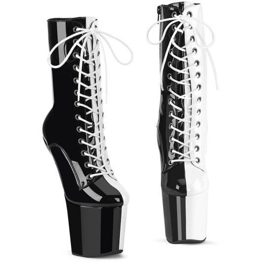Pleaser CRAZE-1040TT Stivaletti con Plateau Vernice Nero Bianco EU-41 / US-11
