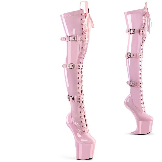 Pleaser CRAZE-3028 Stivali Sopra il Ginocchio Con Plateau Vernice Rosa Chiaro EU-38 / US-8