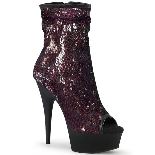 Pleaser DELIGHT-1008SQ Stivaletti con Plateau Paillettes Rosso EU-39 / US-9