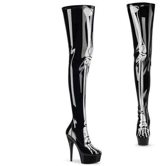 Pleaser DELIGHT-3000BONE Stivali Sopra il Ginocchio Con Plateau in Vernice Nero EU-36 / US-6