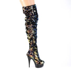 Pleaser DELIGHT-3004 Stivali Sopra Il Ginocchio Con Plateau Paillettes Blu EU-36 / US-6