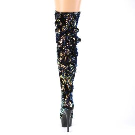 Pleaser DELIGHT-3004 Stivali Sopra Il Ginocchio Con Plateau Paillettes Blu EU-37 / US-7