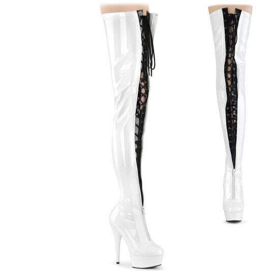Pleaser DELIGHT-3027 Stivali Sopra Il Ginocchio Con Plateau Vernice Bianco EU-35 / US-5