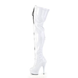 Pleaser DELIGHT-3027 Stivali Sopra Il Ginocchio Con Plateau Vernice Bianco EU-35 / US-5