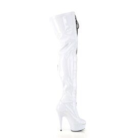 Pleaser DELIGHT-3027 Stivali Sopra Il Ginocchio Con Plateau Vernice Bianco EU-35 / US-5