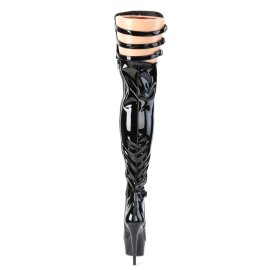 Pleaser DELIGHT-3055 Stivali Sopra Il Ginocchio Con Plateau Vernice Nero EU-36 / US-6