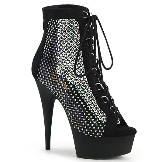 Pleaser DELIGHT-600-33RM Stivaletti con Plateau in Camoscio Sintetico Strass Nero EU-39 / US-9