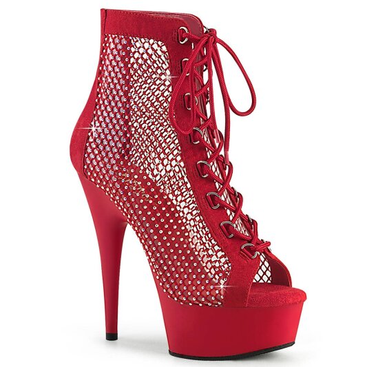 Pleaser DELIGHT-600-33RM Stivaletti con Plateau in Camoscio Sintetico Strass Rosso EU-36 / US-6