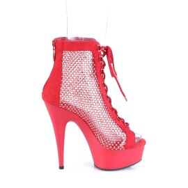 Pleaser DELIGHT-600-33RM Stivaletti con Plateau in Camoscio Sintetico Strass Rosso EU-36 / US-6