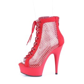 Pleaser DELIGHT-600-33RM Stivaletti con Plateau in Camoscio Sintetico Strass Rosso EU-38 / US-8
