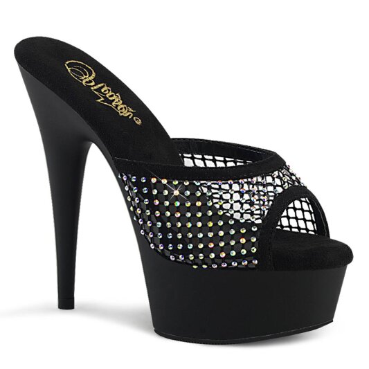 Pleaser DELIGHT-601-6RM Mules con Plateau Camoscio Sintetico Strass Nero EU-36 / US-6