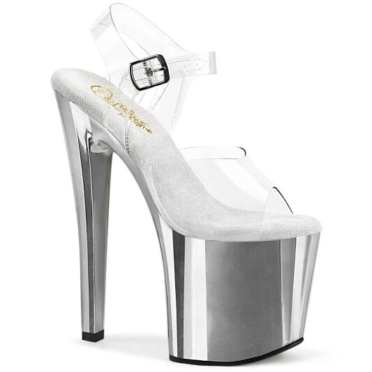 Pleaser ENCHANT-708 Sandali con Plateau Cromato Trasparente Argento EU-38 / US-8