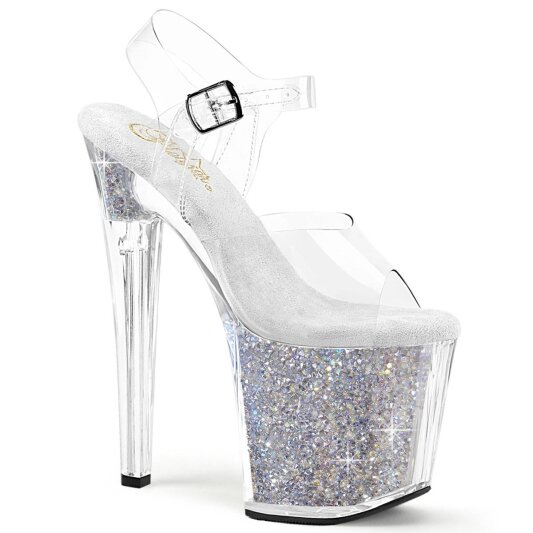 Pleaser ENCHANT-708RSI Sandali con Plateau Glitter Trasparente Argento EU-37 / US-7