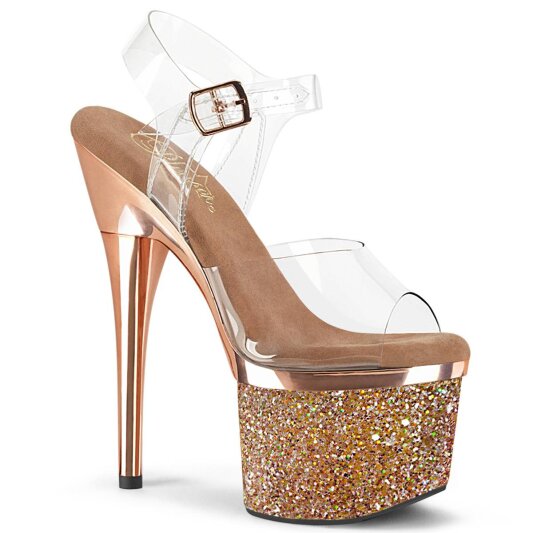 Pleaser ESTEEM-708CHLG Sandali con Plateau Glitter Dorato Rosa EU-39 / US-9