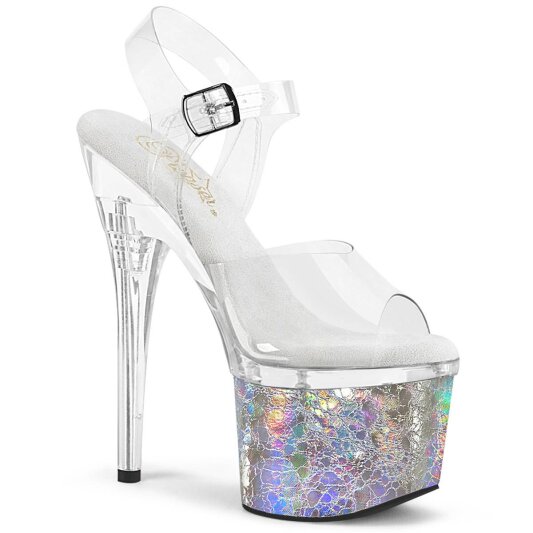 Pleaser ESTEEM-708CK Sandali con Plateau Ologramma Trasparente Argento EU-35 / US-5
