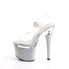 Pleaser ESTEEM-708DM Sandali con Plateau Strass Trasparente Argento EU-35 / US-5