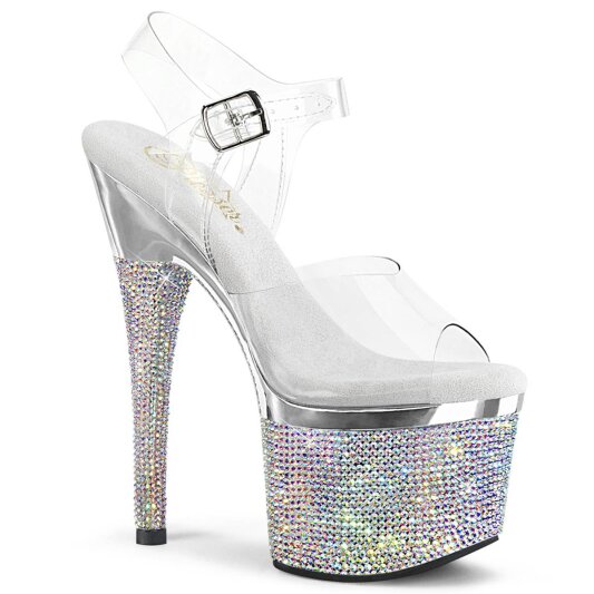 Pleaser ESTEEM-708DM Sandali con Plateau Strass Cromato Trasparente Argento EU-38 / US-8