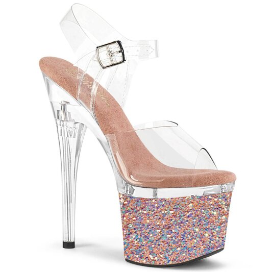 Pleaser ESTEEM-708LG Sandali con Plateau Glitter Trasparente Dorato Rosa EU-35 / US-5