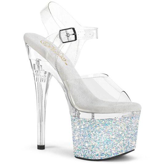 Pleaser ESTEEM-708LG Sandali con Plateau Glitter Trasparente Bianco EU-35 / US-5