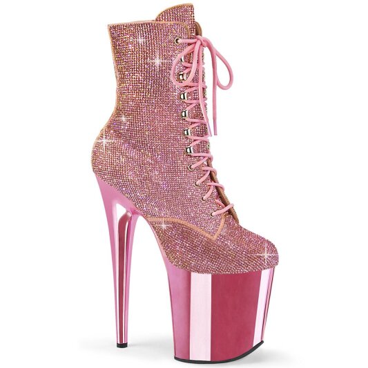 Pleaser FLAMINGO-1020CHRS Stivaletti con Plateau Strass Cromato Rosa Chiaro EU-35 / US-5