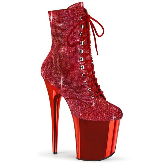 Pleaser FLAMINGO-1020CHRS Stivaletti con Plateau Strass Cromato Rosso EU-42 / US-12