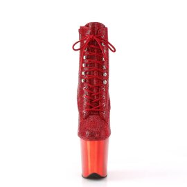Pleaser FLAMINGO-1020CHRS Stivaletti con Plateau Strass Cromato Rosso EU-42 / US-12